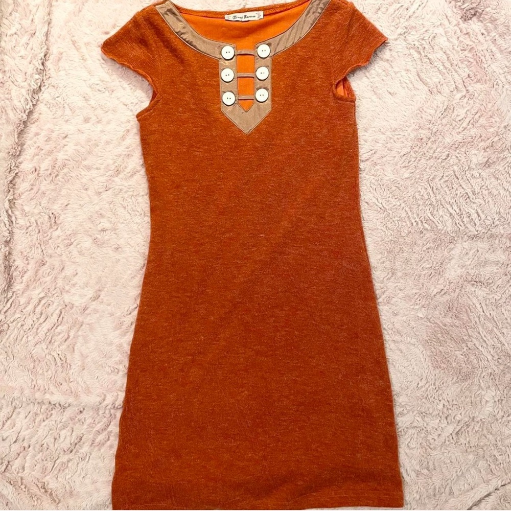 Young Essence Orange Mini Dress with Button Accents